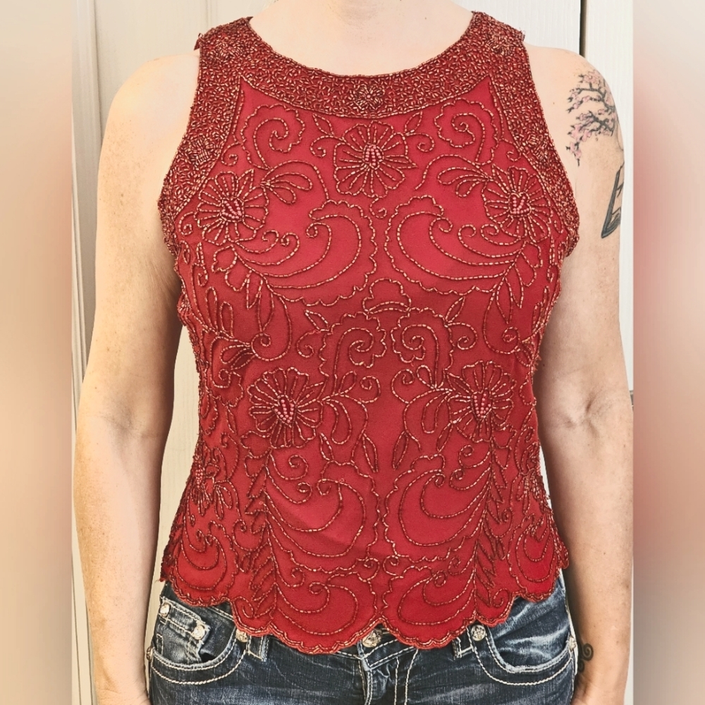Deep red/burgundy evaded evening top size medium from Dressbarn.